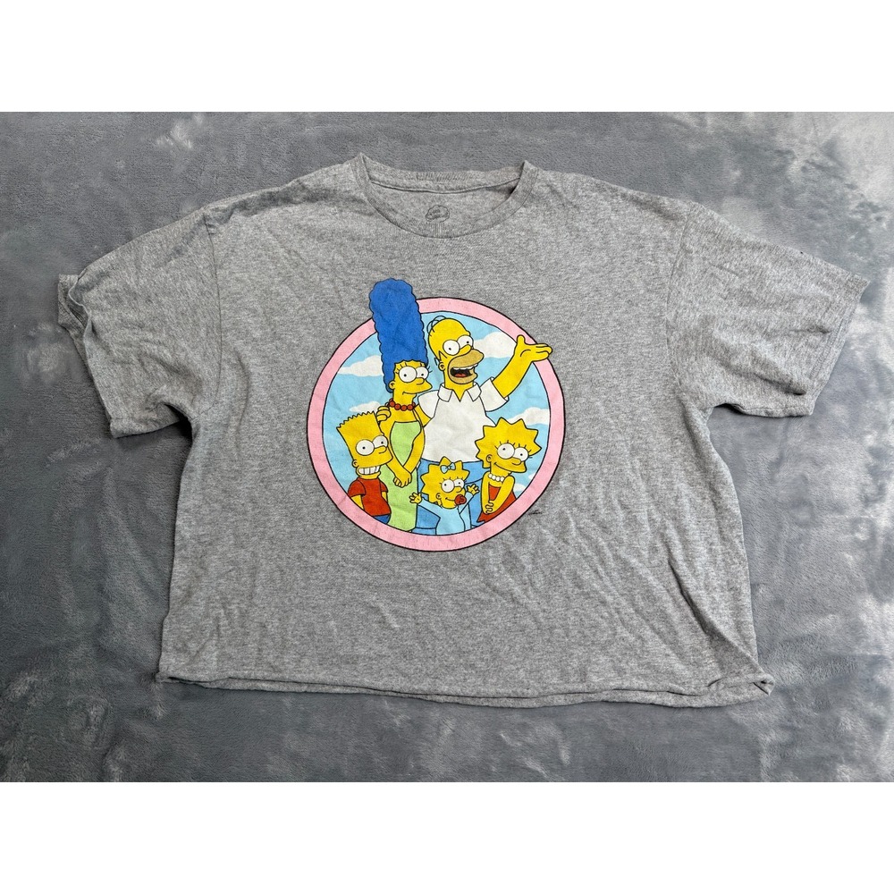 The Simpsons Crop T-Shirt Womens Medium Gray Simpsons Family Portrait Crew Neck
